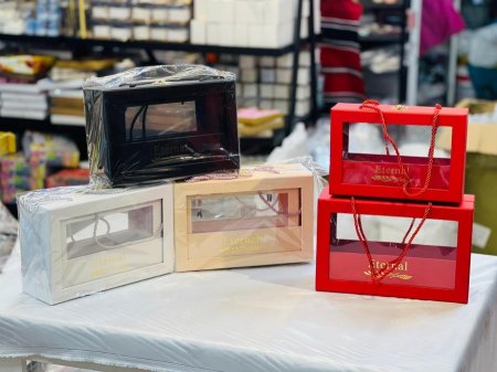 صندوق شنتة مربع فاخر شفاف من الجهتين مع يد قماش