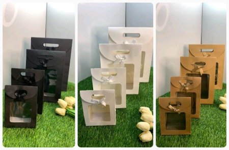 اكياس كرتون ببيونة مع وجه شفاف