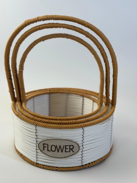 سلة جلد دائري مع ايد 3 قطع