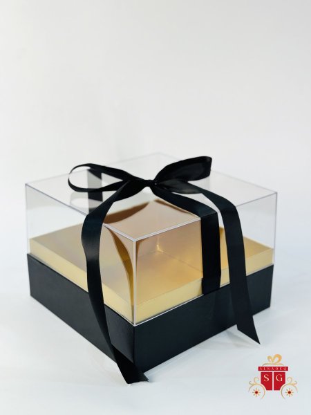 صندوق هدية مربع وجه شفاف اكريلك مع حواف شفافة مع شبرة